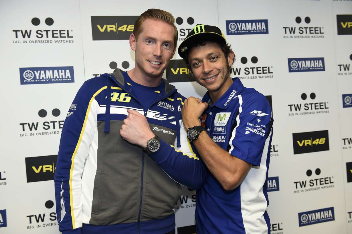 TW Steel CEO and co-owner, Jordy Cobelens, with Valentino Rossi, at the presentation of the new watches